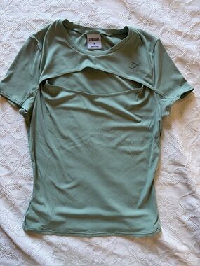 Gymshark Sage Green Short Sleeve Cutout Active Tee